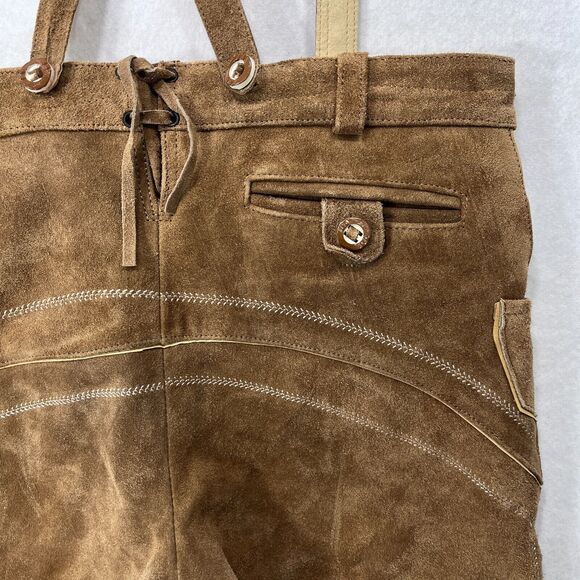 Lederhosen Shorts Men 36 Brown Suede Leather German Suspenders Oktoberfest - Picture 16 of 16